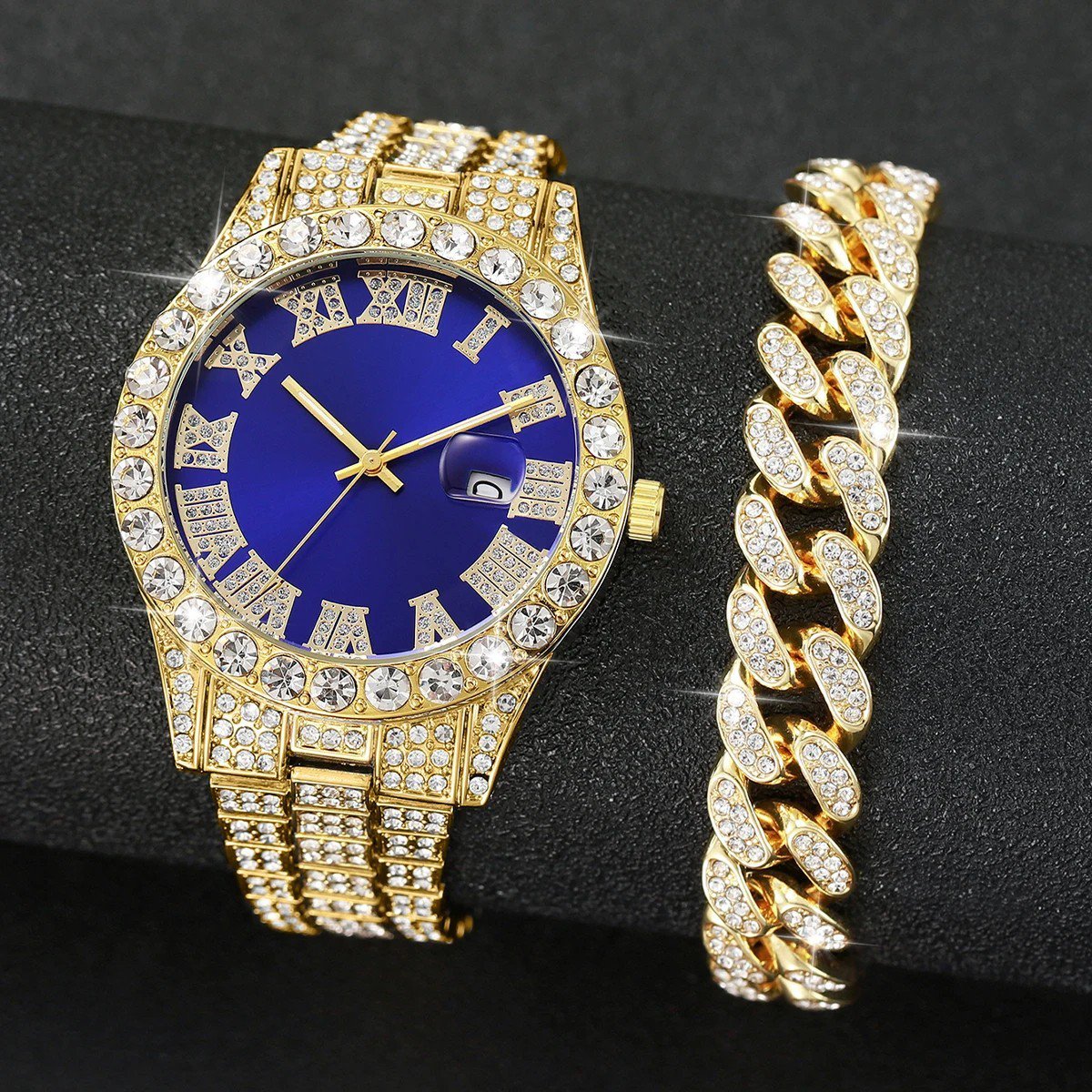 Reloj de cuarzo de lujo para hombre, estilo hip hop, de acero inoxidable