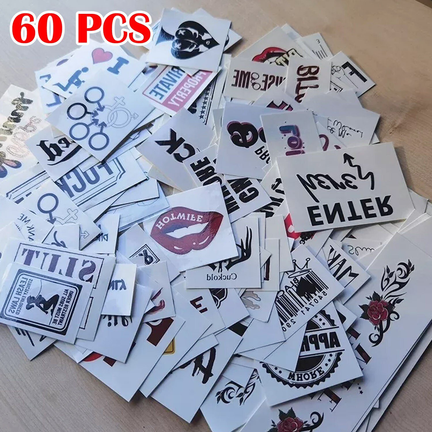 60pcs Temporary Tattoos Adult BDSM Cuckold Hotwife Swingers Kinky Naughty Sex