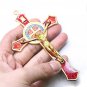 St Benedict Cross 4" Pendant Necklace Catholic Saint Jesus Crucifix Red Enamel