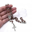 Brown Wood Cross Rosary Necklace Religious Catholic Crucifix Jesus Pendant Small Brown Wood Cross Rosary Necklace Religious Catholic Crucifix Jesus Pendant Small