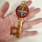 2PCS Sculpted Brasstone St. Benedict Key Religious Medal 5"/SAN BENITO LLAVE