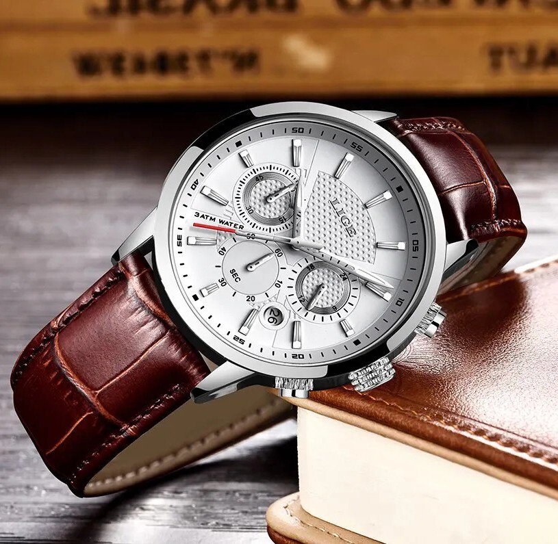 Relojes para hombre Reloj impermeable de cuero y acero inoxidable de cuarzo