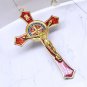 Vintage Metal Hand Hold Cross Crucifix Jesus Holy Religious Carved Christ Red