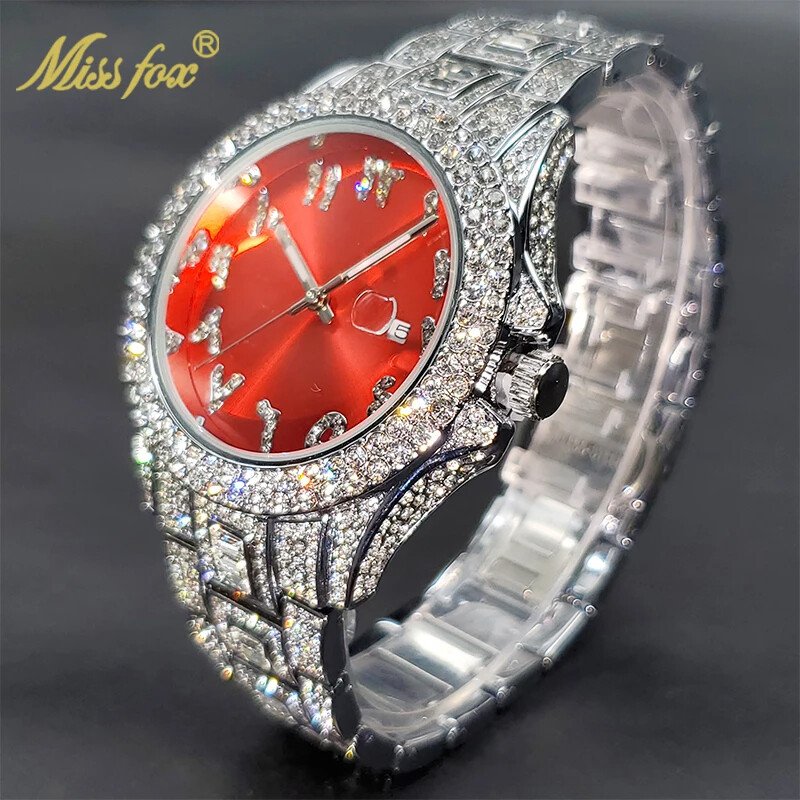 Iced Ice Out Band Luxury Bling Gold Finish Simulated Diamond Bracelet Watch