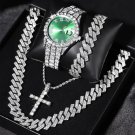 Mens Bling Quartz Wrist Watch & Hip Hop Cuban Chain Necklace Set Rhinestone 4pcs Mens Bling Quartz Wrist Watch & Hip Hop Cuban Chain Necklace Set Rhinestone 4pcs