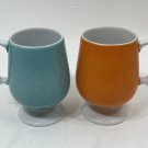 Vintage Retro Pedestal Coffee Mugs Set of 2 – Orange & Turquoise Ceramic Cups