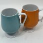 Vintage Retro Pedestal Coffee Mugs Set of 2 – Orange & Turquoise Ceramic Cups