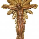 Vintage Jesus Christ Corpus Art Deco Sunburst Plaster Statue Crucifix Wall Cross