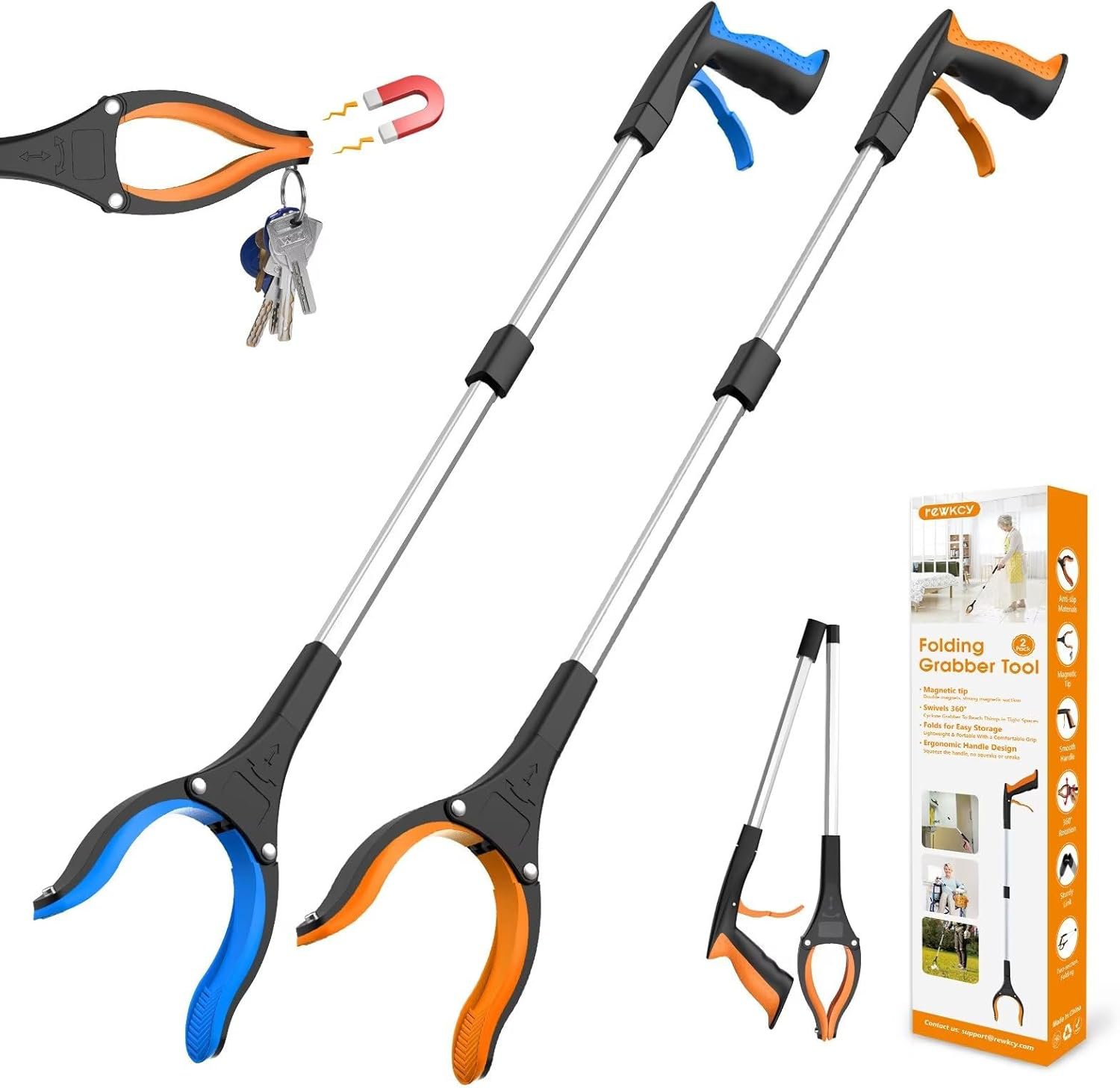 32" Grabber Reacher Tool, 2-Pack Foldable Reacher Grabber Pickup Tool