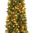 Best Choice Products 12ft Pre-Lit Spruce Pencil Christmas Tree Pre-Decorated