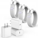 3Pack 10FT Fast Charging Cord 20W USBC Charger Block Cube