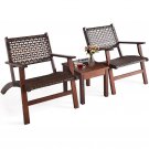 Solid Wood and Rattan 3-Piece Outdoor Patio Furniture Table Chairs Set Solid Wood and Rattan 3-Piece Outdoor Patio Furniture Table Chairs Set