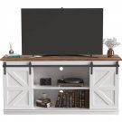 Farmhouse TV Stand in White Wood Finish with Sliding Doors for TV up to 65-inch Farmhouse TV Stand in White Wood Finish with Sliding Doors for TV up to 65-inch
