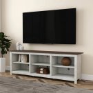 Farmhouse TV Stand in Grey Oak with Brown Wood Finish Top for TVs up to 70-inch Farmhouse TV Stand in Grey Oak with Brown Wood Finish Top for TVs up to 70-inch