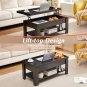 Modern Lift Top Coffee Table Laptop Tray with Storage Shelf in Black Wood Finish