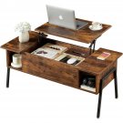 Modern Lift-Top Coffee Table Laptop Desk with Storage Shelf in Brown Wood Finish Modern Lift-Top Coffee Table Laptop Desk with Storage Shelf in Brown Wood Finish