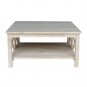 Square Unfinished Solid Wood Coffee Table with Bottom Shelf