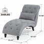 Grey Linen Upholstered Armless Chaise Lounge Chair with Pillow