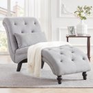 Grey Linen Upholstered Armless Chaise Lounge Chair with Pillow Grey Linen Upholstered Armless Chaise Lounge Chair with Pillow