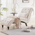 Cream Beige Linen Upholstered Armless Chaise Lounge Chair with Pillow Cream Beige Linen Upholstered Armless Chaise Lounge Chair with Pillow