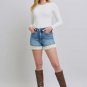 Judy Blue Full Size Hw Tummy Control Shearling Cuff Denim Shorts Plus Size