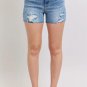Judy Blue Full Size High Waist Denim Shorts W/stitch Over Destroy Detail Plus Size
