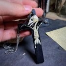 Real Bird Skeleton Specimen Cross Necklace – Gothic Taxidermy Jewelry & Oddities