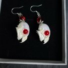 Real Parrot Skull Earrings – Bone Jewelry with Red Beads & 925 Silver Hooks