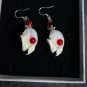 Real Parrot Skull Earrings &acirc;�� Bone Jewelry with Red Beads & 925 Silver Hooks