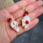 Real Parrot Skull Earrings &acirc;�� Bone Jewelry with Red Beads & 925 Silver Hooks