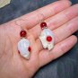 Real Parrot Skull Earrings &acirc;�� Bone Jewelry with Red Beads & 925 Silver Hooks