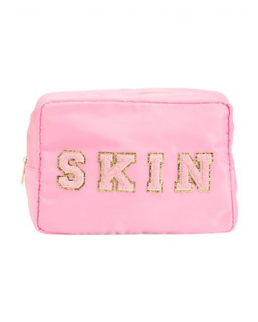 LULLA COLLECTION Pink Skin Pouch - zip - Non-leather - 13.5in W x 7.5in H
