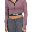 CALVIN KLEIN Logo Elastic Mock Neck Long Sleeve Fitted Crop Top - Java Color