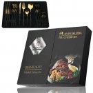 Cutlery Set 24Pcs Black Handle Golden Stainless Steel Flatware