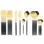 Cutlery Set 24Pcs Black Handle Golden Stainless Steel Flatware