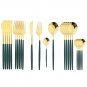 Cutlery Set 24Pcs Black Handle Golden Stainless Steel Flatware