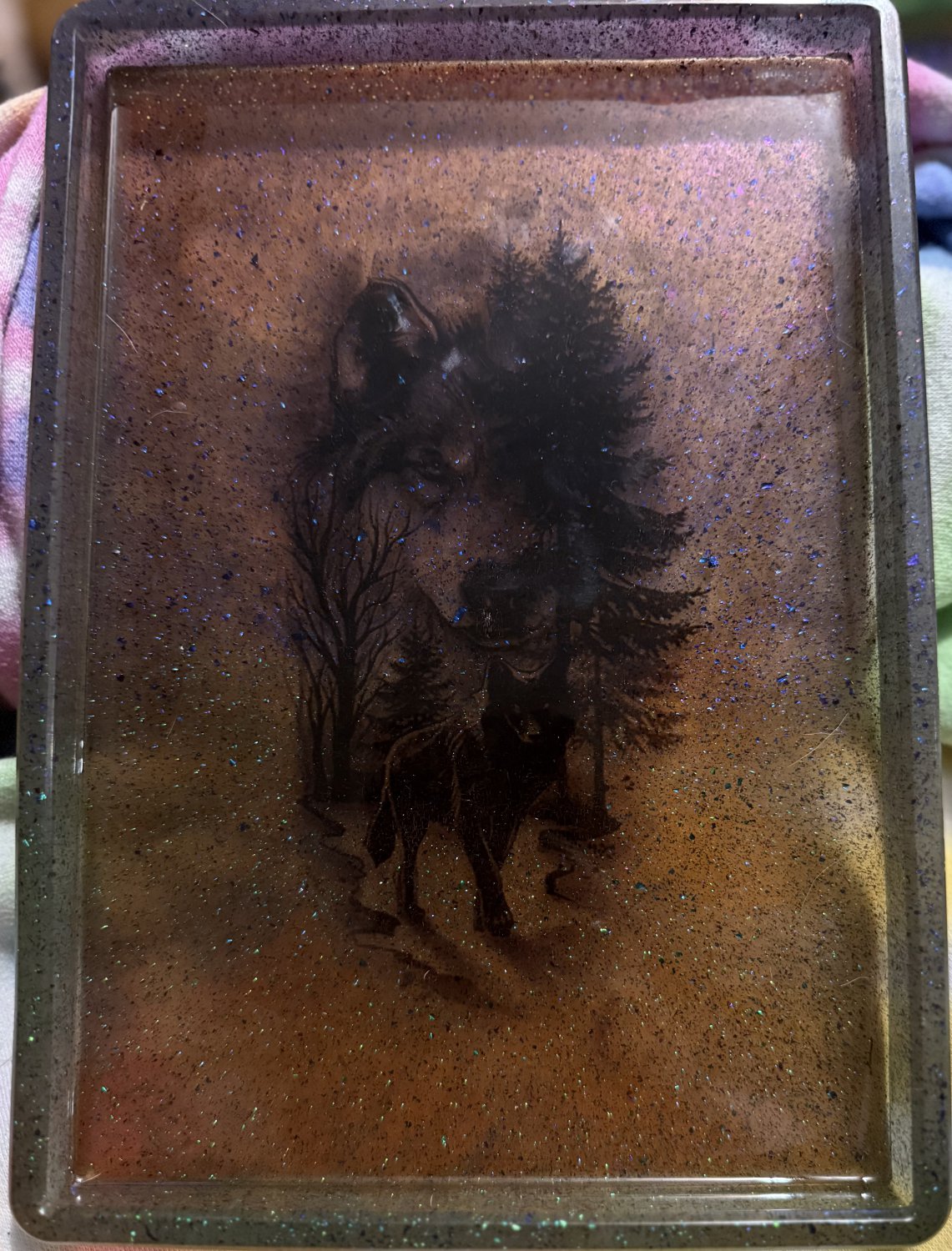 Tray with Wolf golden multicolor