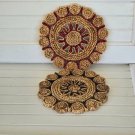 Pair of 6.75" Vintage Woven Rafia Trivets Natural with Blue and Natural with Red