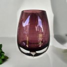 Just over 5" tall Oval Purple Glass Vase, Clear Bottom with a floating bubble