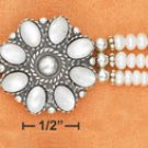 STERLING SILVER- 3 STRAND PEARL BRACELET W/MOTHER OF PEARL FLOWER CENTER **FREE SHIPPING ITEM**