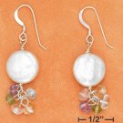 STERLING SILVER- WHITE COIN PEARL EARRINGS W/ MULTI GEMSTONE DANGLE