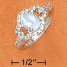 STERLING SILVER BLUE TOPAZ RING WITH CZ SIDE STONES **FREE SHIPPING**