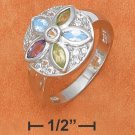 STERLING SILVER- LARGE FLOWER RING WITH AMETHYST, PERIDOT AND CITRINE GEMSTONES