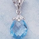 STERLING SILVER- FANCY PEAR SHAPED BLUE TOPAZ BRIOLETTE PENDANT **FREE SHIPPING ITEM**