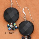 STERLING SILVER  FACETED ONYX  EARRRINGS  W/ BLACK ARORA BOREALIS  DANGLES **FREE SHIPPING ITEM**