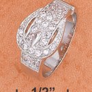 STERLING SILVER  CZ BAND RING DEPICTING A BELT AND BUCKLE