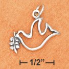 STERLING SILVER PEACE DOVE OUTLINE CHARM W/ LEAVES