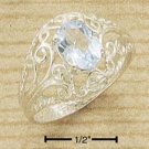 STERLING SILVER- OVAL BLUE TOPAZ RING WITH OPEN FILIGREE DESIGN SHANK
