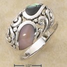 STERLING SILVER ABALONE & PINK SHELL INLAY SCROLLED DOME RING