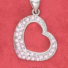 STERLING SILVER  FLAT BOTTOM OPEN HEART PINK PAVE CZ PENDANT